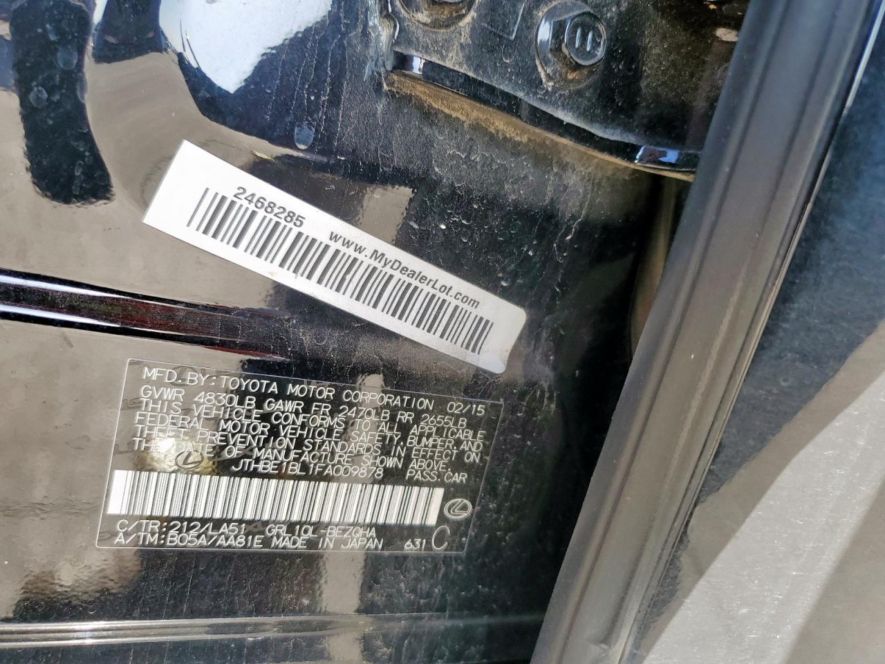 2015 Lexus Gs 350 VIN: JTHBE1BL1FA009878 Lot: 65907515