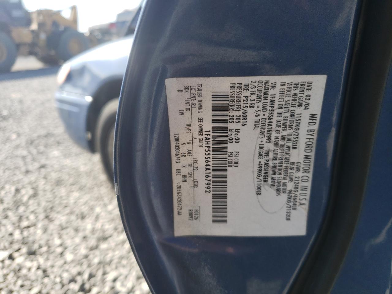 2004 Ford Taurus Ses VIN: 1FAHP55S64A167992 Lot: 65255425