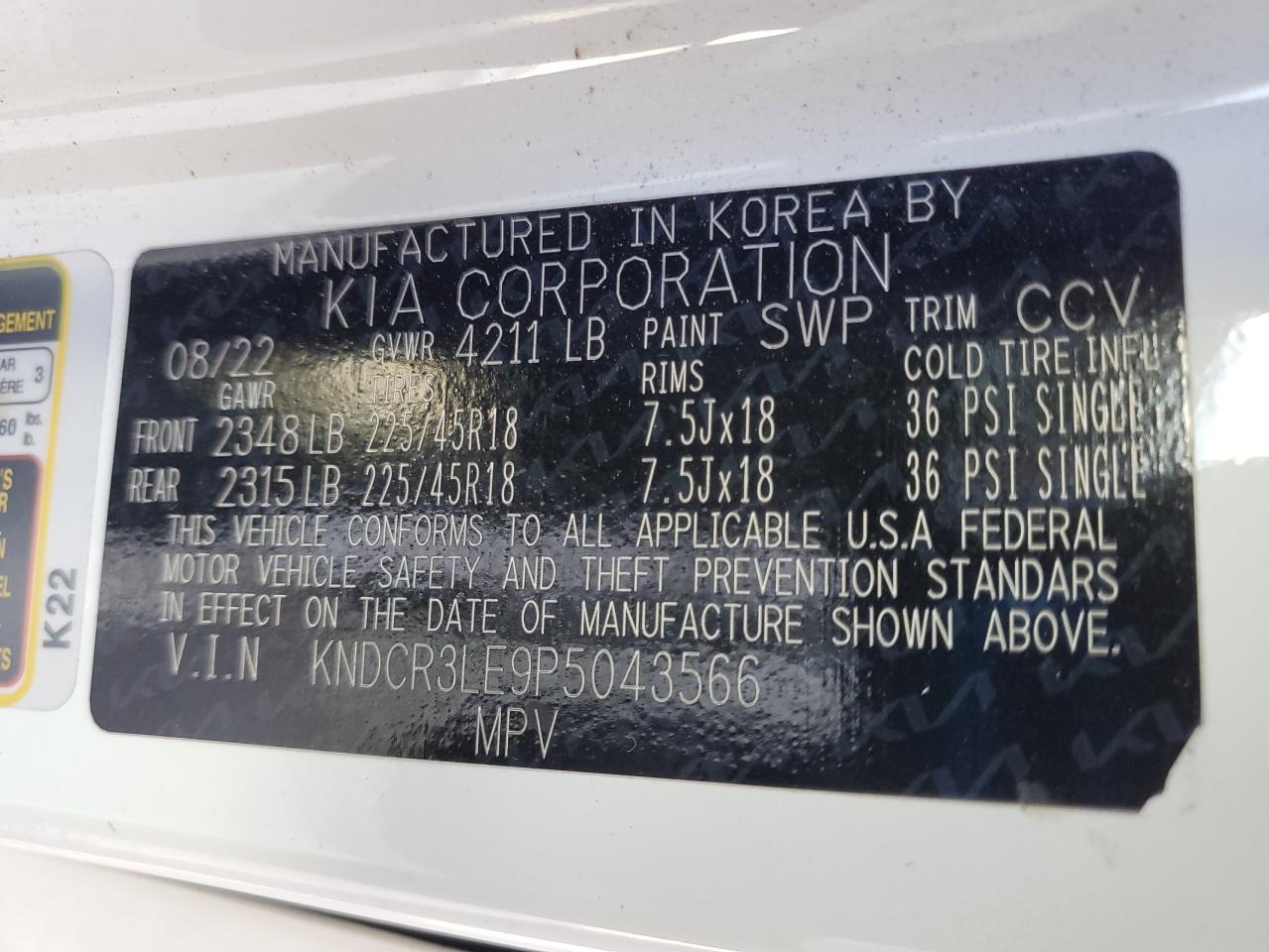 2023 Kia Niro Ex VIN: KNDCR3LE9P5043566 Lot: 63839045