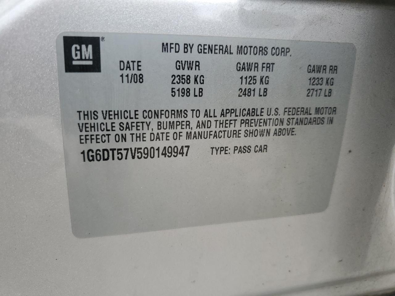 2009 Cadillac Cts Hi Feature V6 VIN: 1G6DT57V590149947 Lot: 65405875