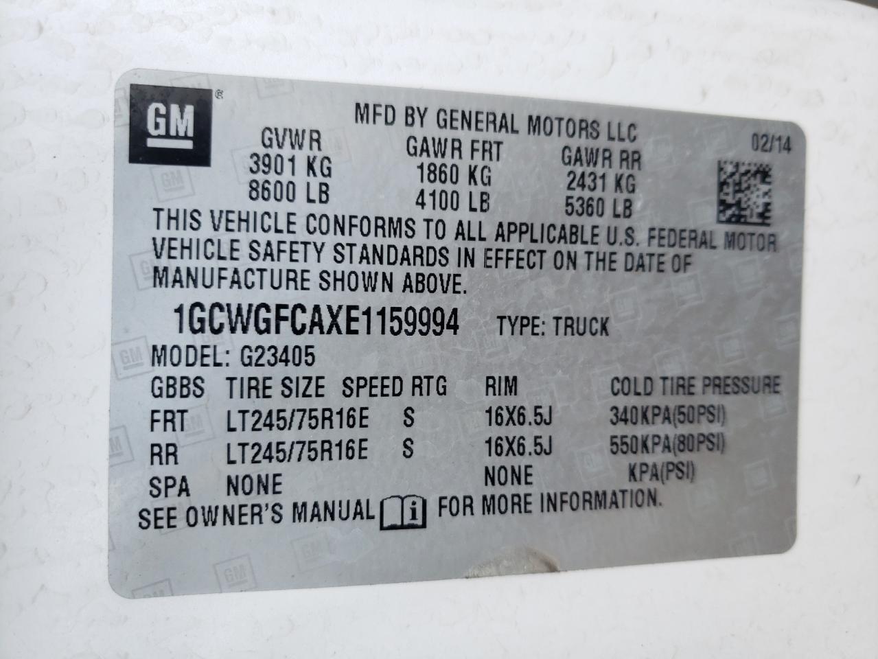 2014 Chevrolet Express G2500 VIN: 1GCWGFCAXE1159994 Lot: 65238615