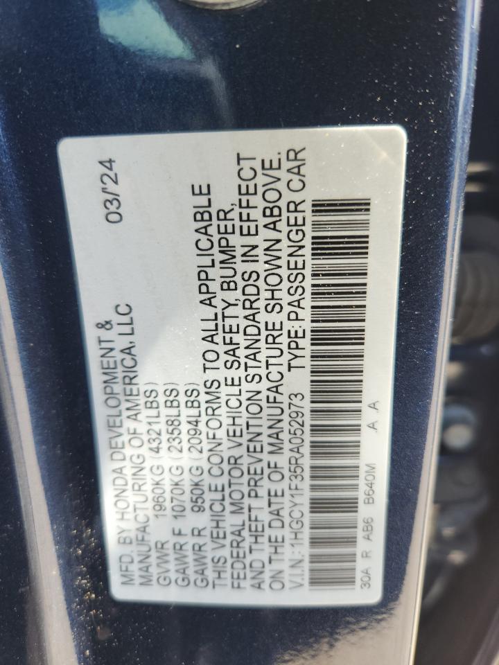 2024 Honda Accord Ex VIN: 1HGCY1F35RA052973 Lot: 63565355