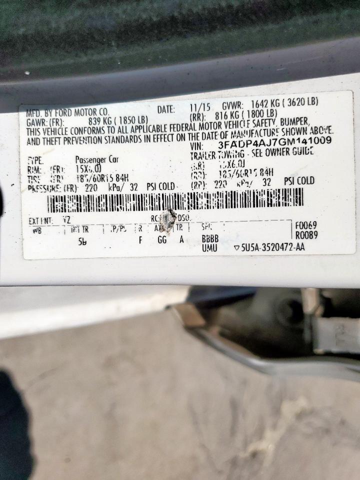 3FADP4AJ7GM141009 2016 Ford Fiesta S