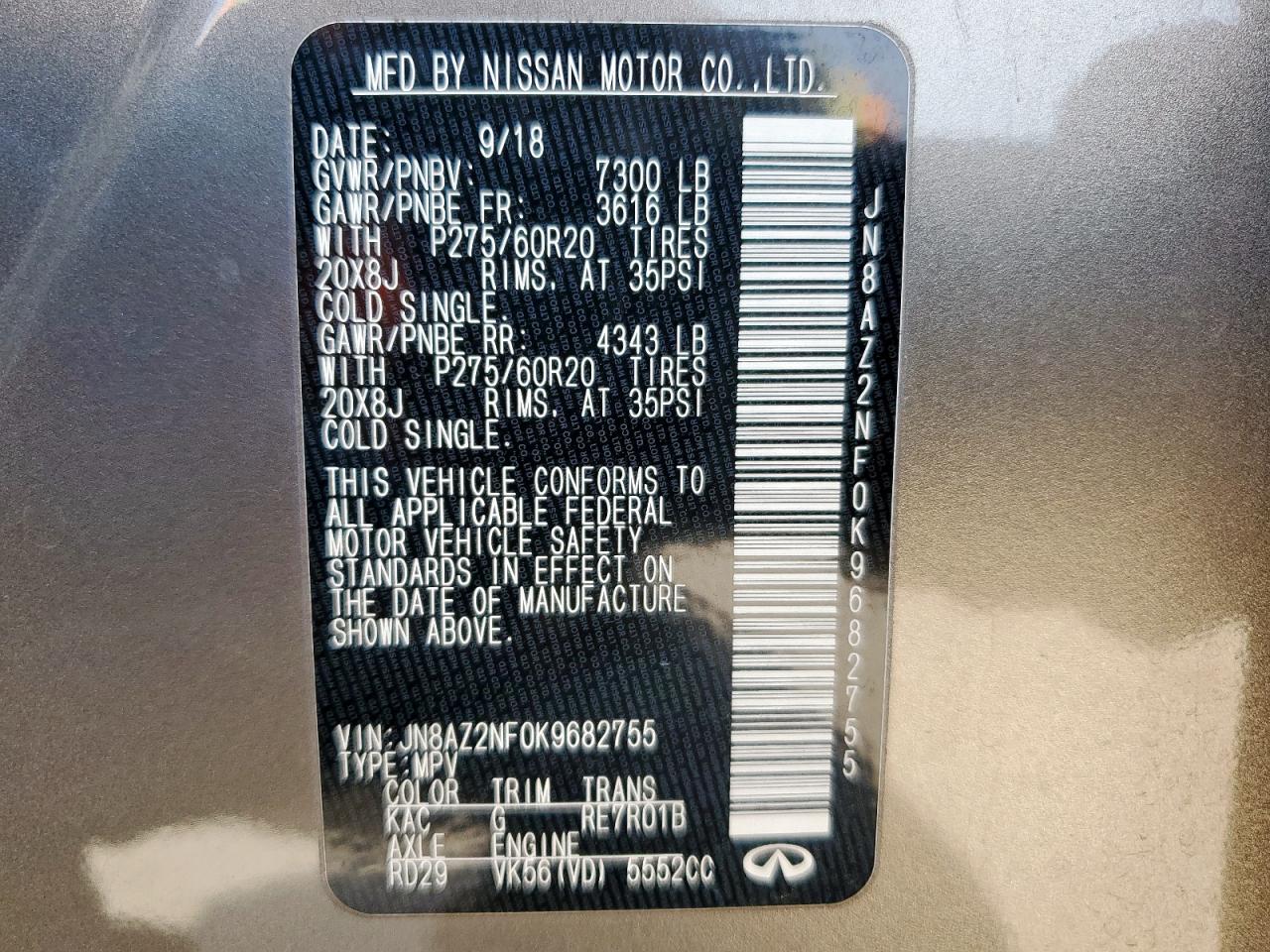 jn8az2nf0k9682755 JN8AZ2NF0K9682755 2019 Infiniti Qx80 Luxe