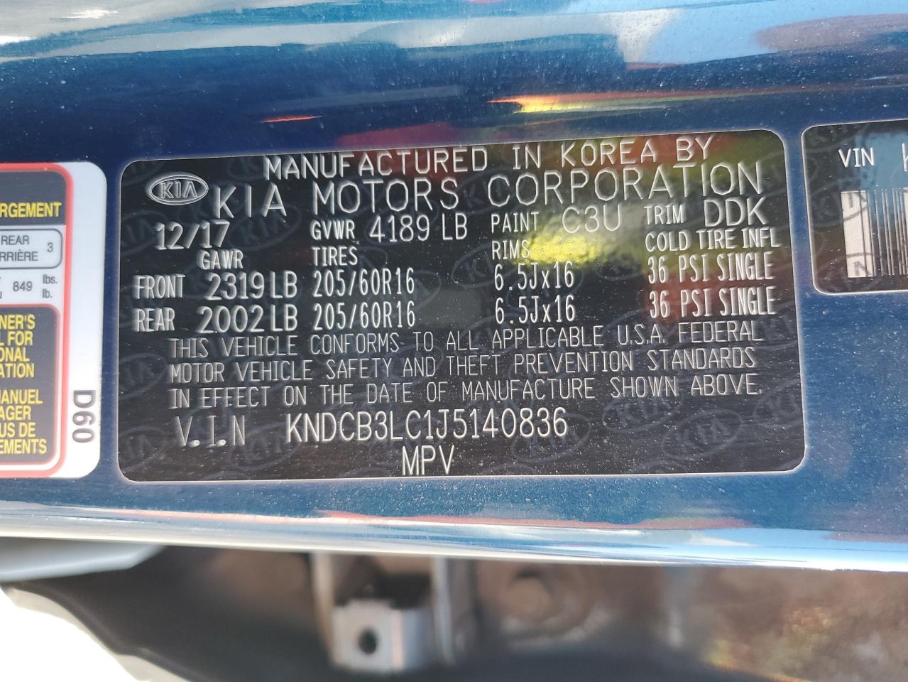 2018 Kia Niro Fe VIN: KNDCB3LC1J5140836 Lot: 64664195