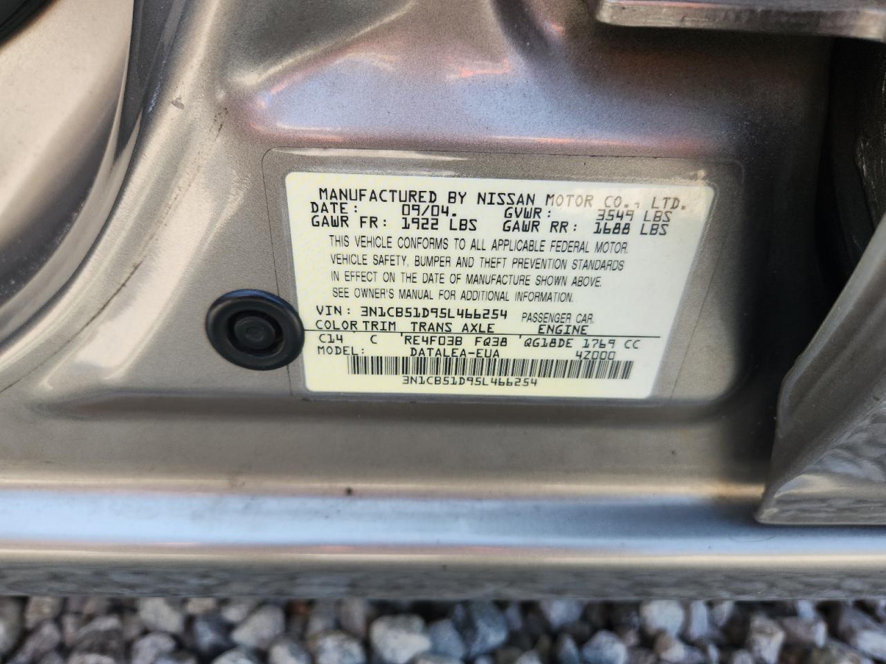 2005 Nissan Sentra 1.8 VIN: 3N1CB51D95L466254 Lot: 63635005