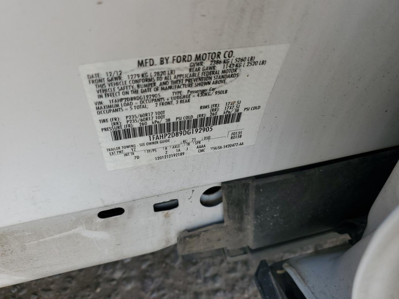 2013 Ford Taurus Se VIN: 1FAHP2D89DG192905 Lot: 64718395