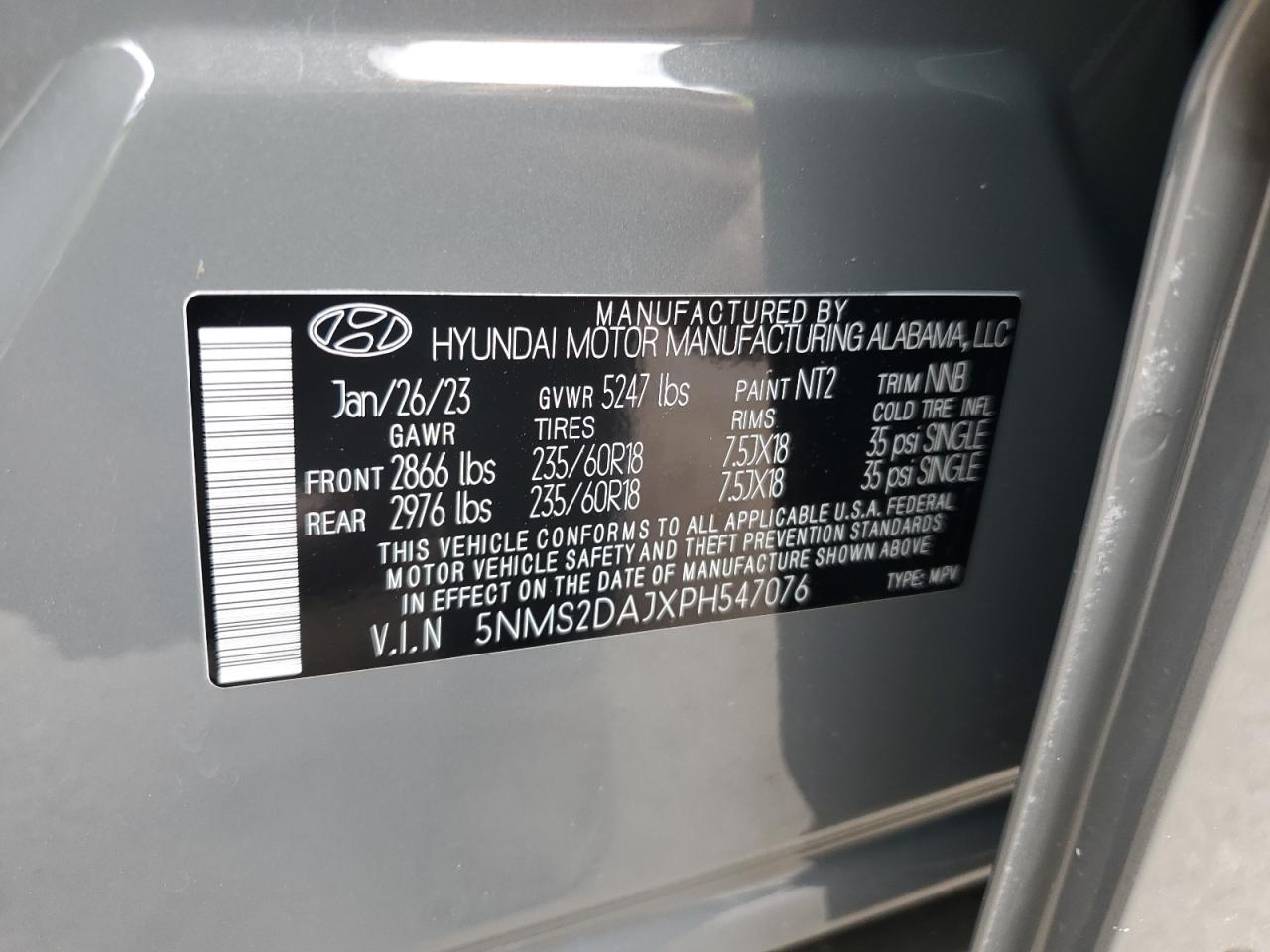 2023 Hyundai Santa Fe Sel VIN: 5NMS2DAJXPH547076 Lot: 65449405