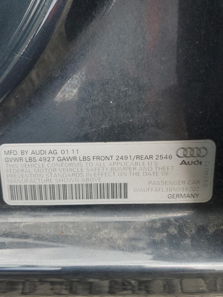 2011 Audi A4 Premium Plus VIN: WAUFFAFL3BN039202 Lot: 63043835