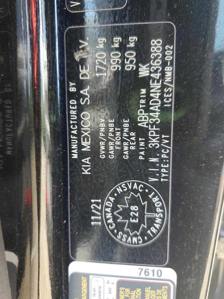 2022 Kia Forte Gt Line VIN: 3KPF34AD4NE436388 Lot: 63860815