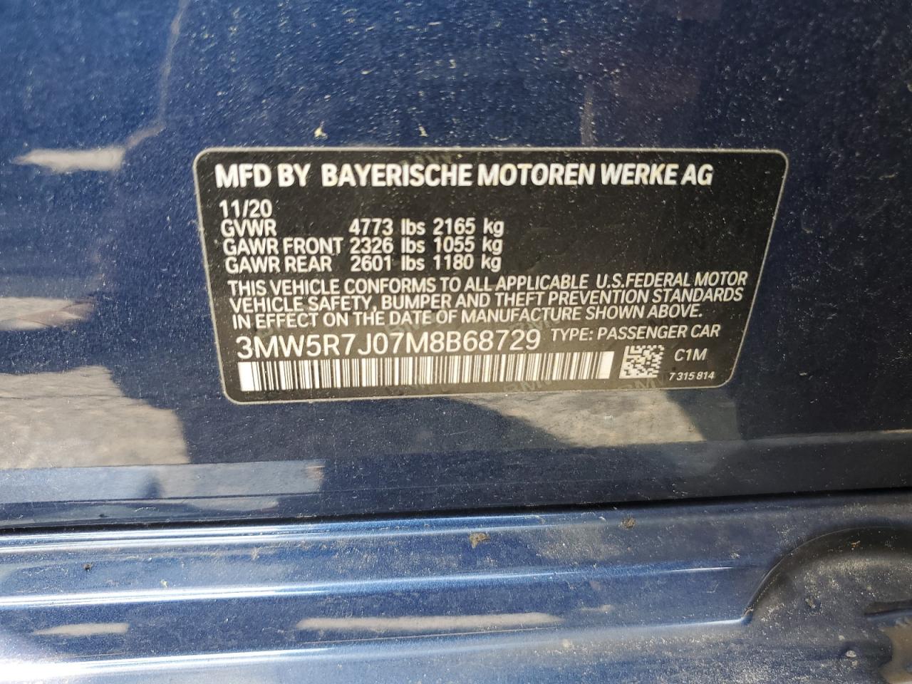 2021 BMW 330Xi VIN: 3MW5R7J07M8B68729 Lot: 62714885