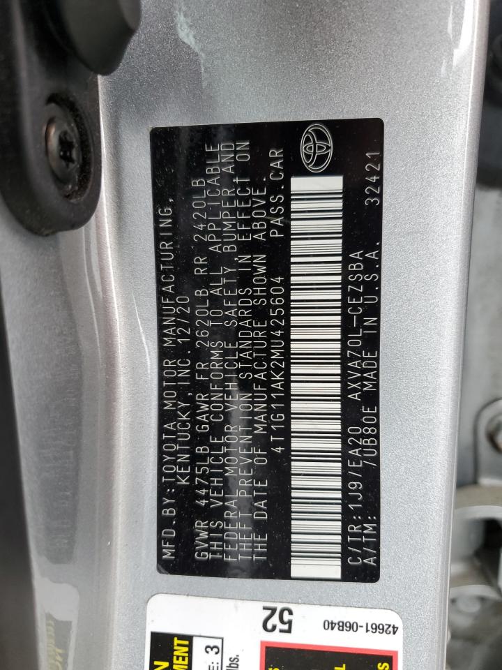 4T1G11AK2MU425604 TOYOTA CAMRY 2021