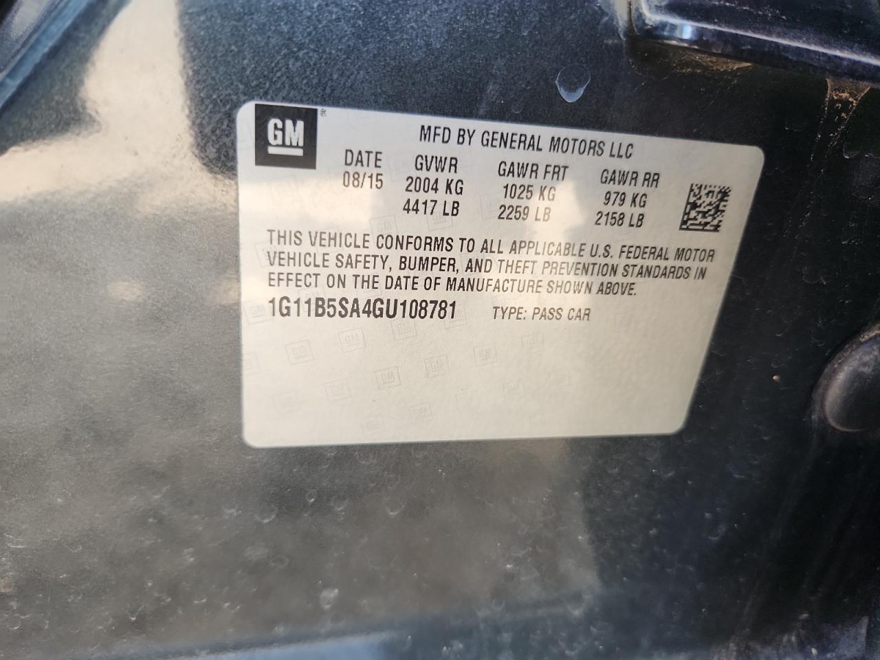 1G11B5SA4GU108781 CHEVROLET MALIBU 2016