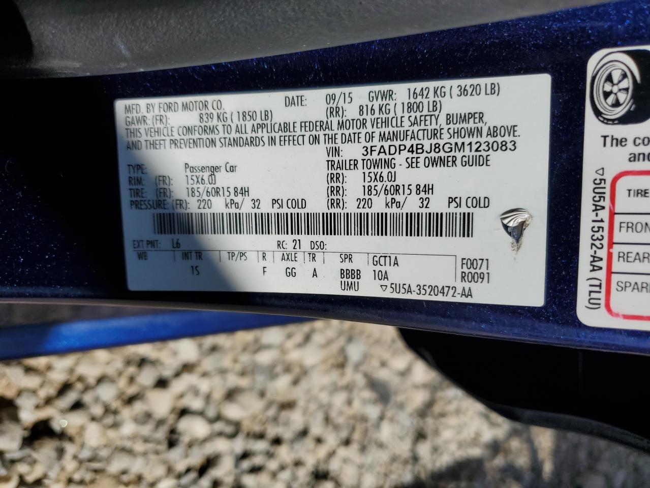 2016 Ford Fiesta Se VIN: 3FADP4BJ8GM123083 Lot: 64457085