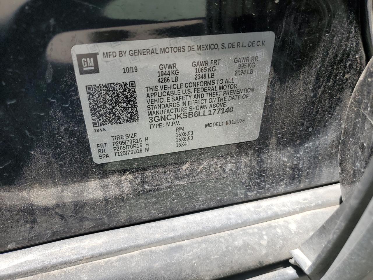 2020 Chevrolet Trax Ls VIN: 3GNCJKSB6LL177140 Lot: 64467185