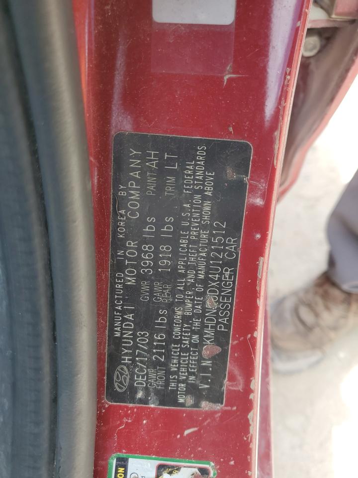 2004 Hyundai Elantra Gls VIN: KMHDN56DX4U121512 Lot: 65407965