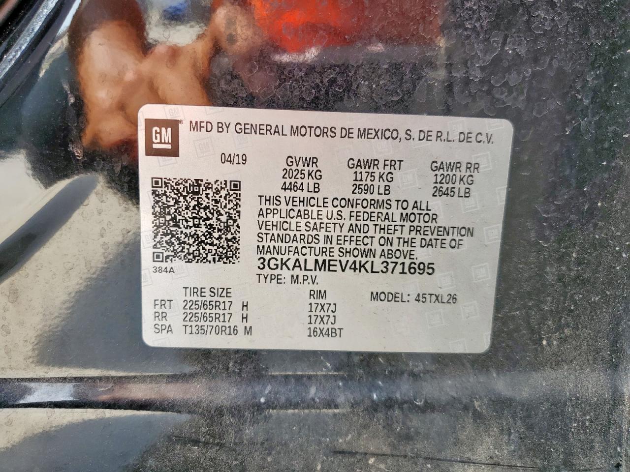 2019 GMC Terrain Sle VIN: 3GKALMEV4KL371695 Lot: 63413825