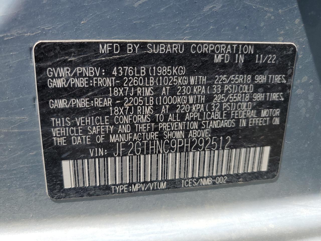 2023 Subaru Crosstrek Limited VIN: JF2GTHNC9PH292512 Lot: 64389355