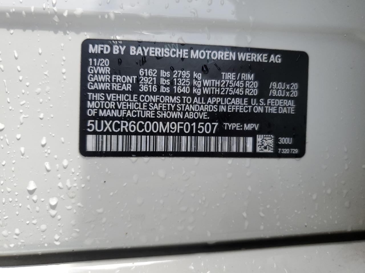 2021 BMW X5 xDrive40I VIN: 5UXCR6C00M9F01507 Lot: 65115555