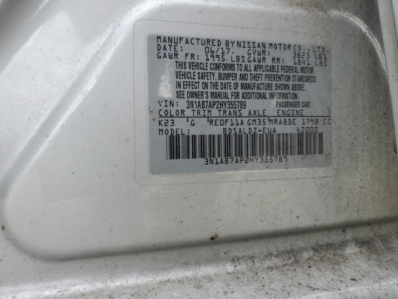 3N1AB7AP2HY355789 NISSAN SENTRA 2017