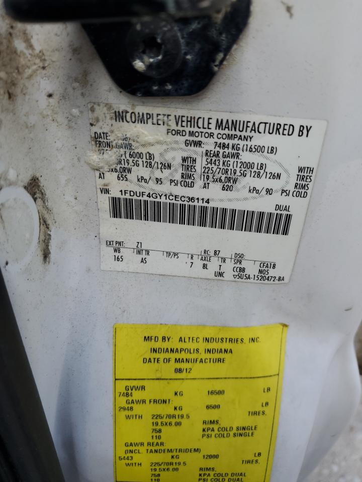 2012 Ford F450 Super Duty VIN: 1FDUF4GY1CEC36114 Lot: 64486105