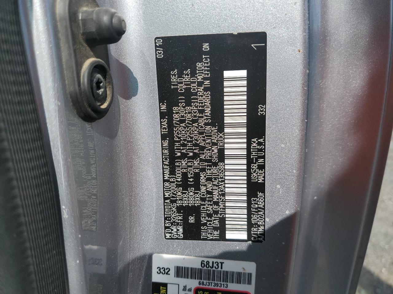 2010 Toyota Tundra VIN: 5TFMY5F13AX136588 Lot: 63271295