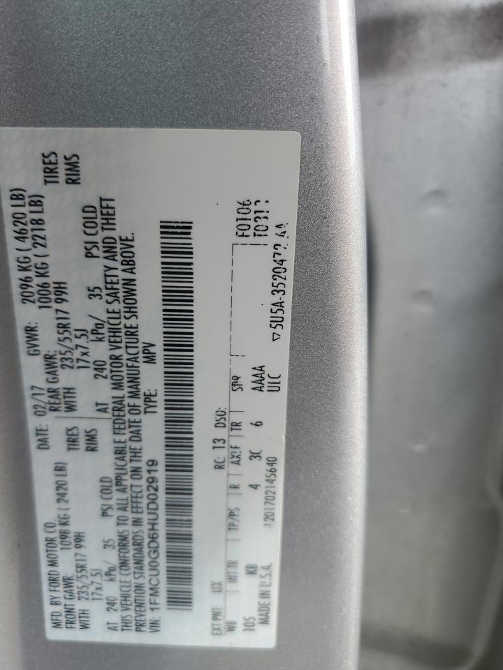 2017 Ford Escape Se VIN: 1FMCU0GD6HUD02919 Lot: 64956395