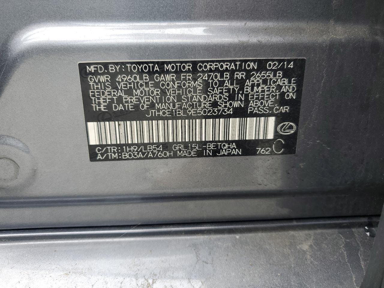 2014 Lexus Gs 350 VIN: JTHCE1BL9E5023734 Lot: 63641405