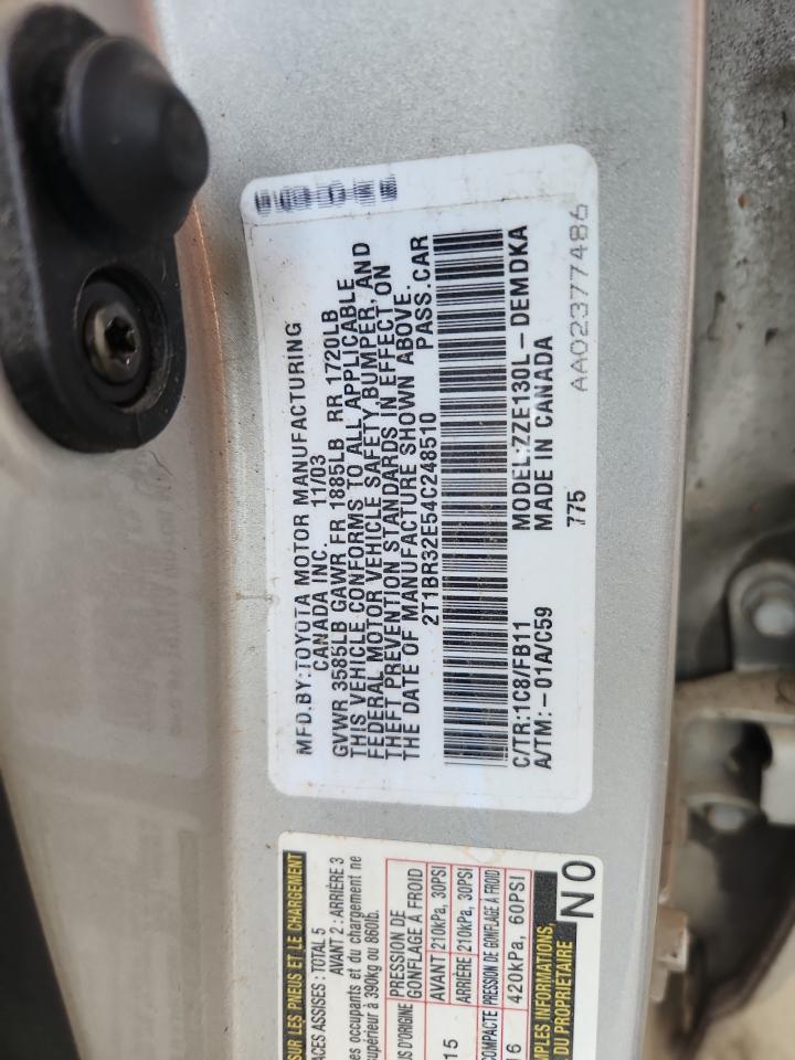 2004 Toyota Corolla Ce VIN: 2T1BR32E54C248510 Lot: 64827155