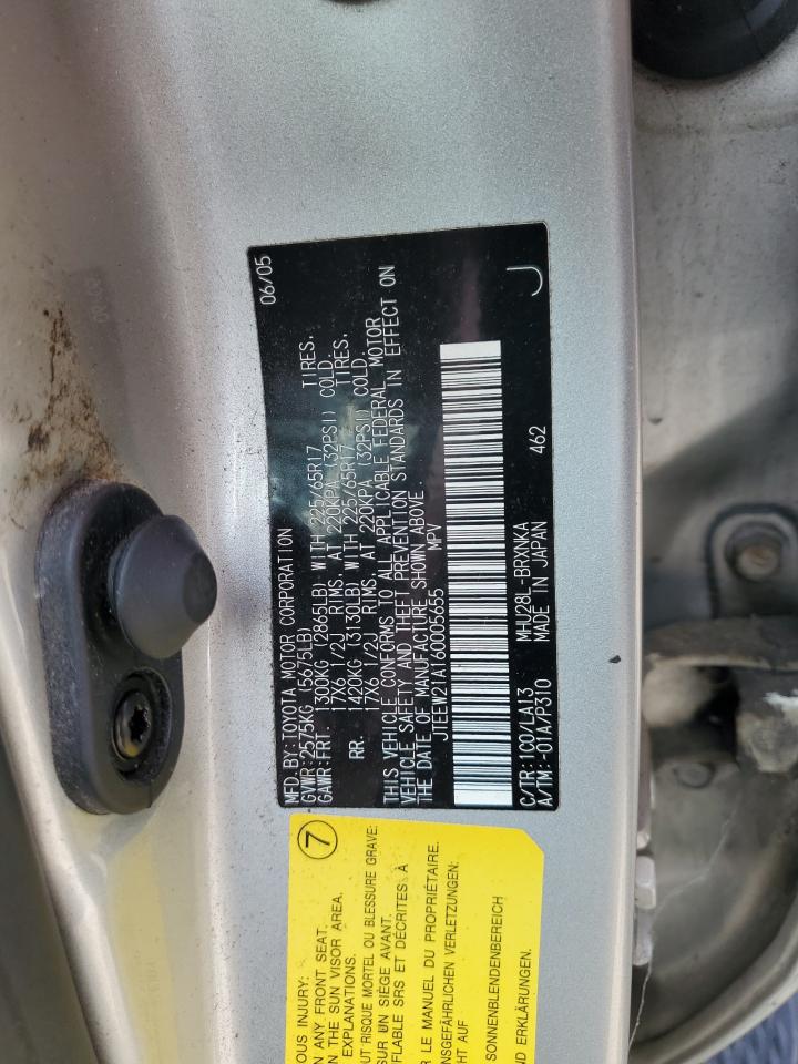 2006 Toyota Highlander Hybrid VIN: JTEEW21A160005655 Lot: 65725915