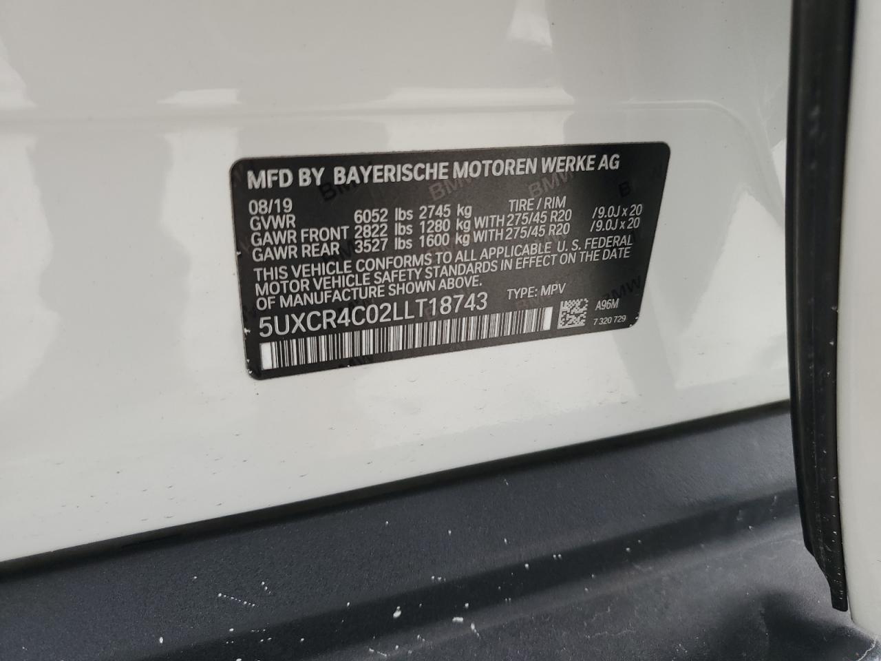 2020 BMW X5 Sdrive 40I VIN: 5UXCR4C02LLT18743 Lot: 62314685