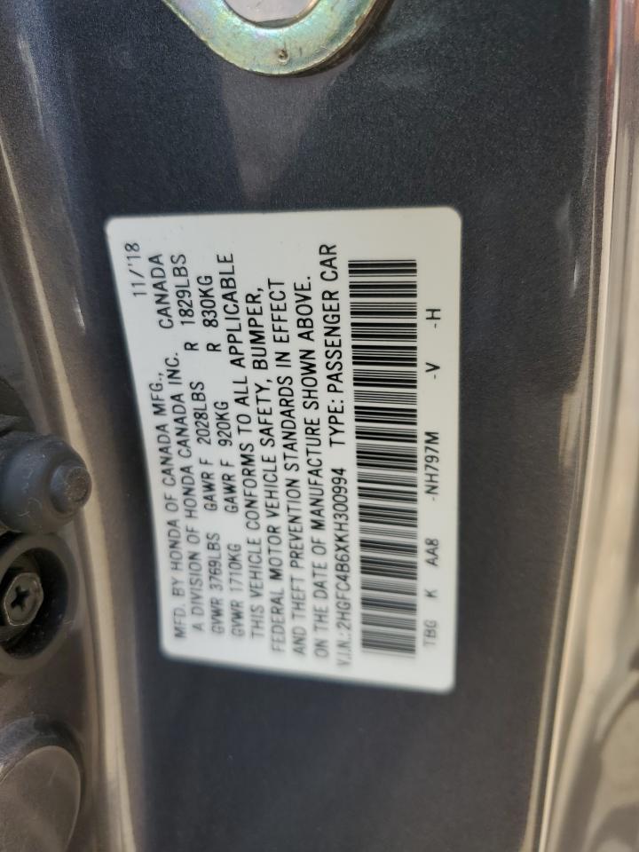 2019 Honda Civic Lx VIN: 2HGFC4B6XKH300994 Lot: 63433885