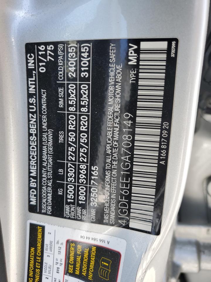 2016 Mercedes-Benz Gl 450 4Matic VIN: 4JGDF6EE1GA708149 Lot: 64145495