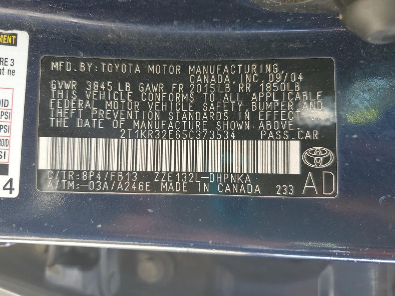 2005 Toyota Corolla Matrix Xr VIN: 2T1KR32E65C373534 Lot: 64050175