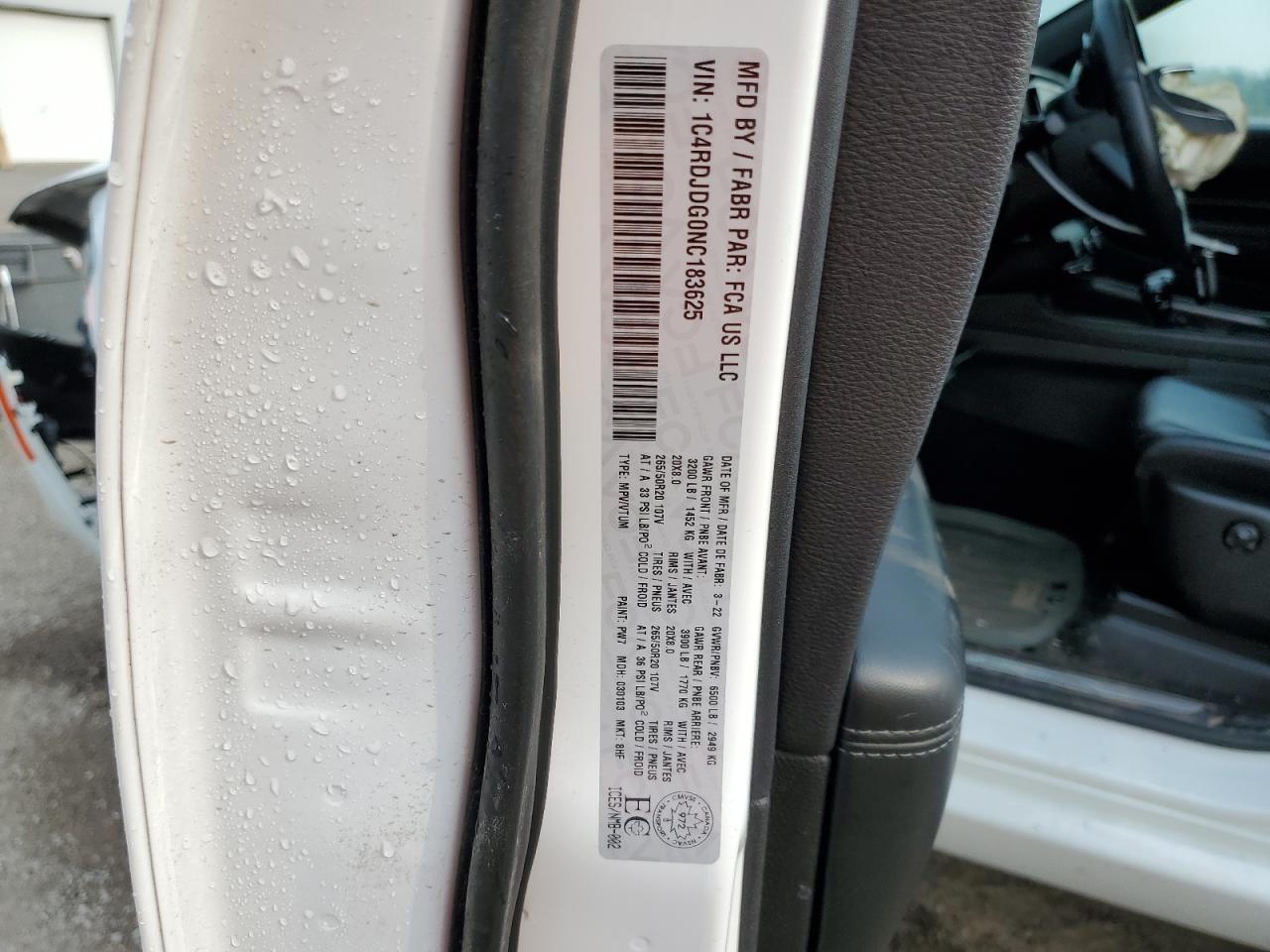 2022 Dodge Durango Gt VIN: 1C4RDJDG0NC183625 Lot: 62148405