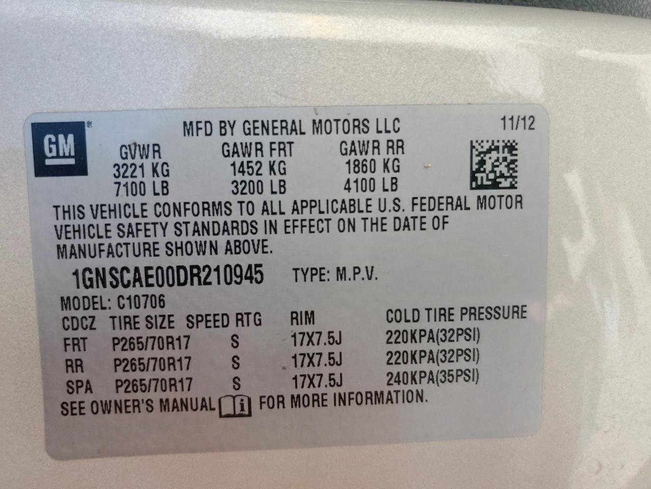 2013 Chevrolet Tahoe C1500 Ls VIN: 1GNSCAE00DR210945 Lot: 65406685