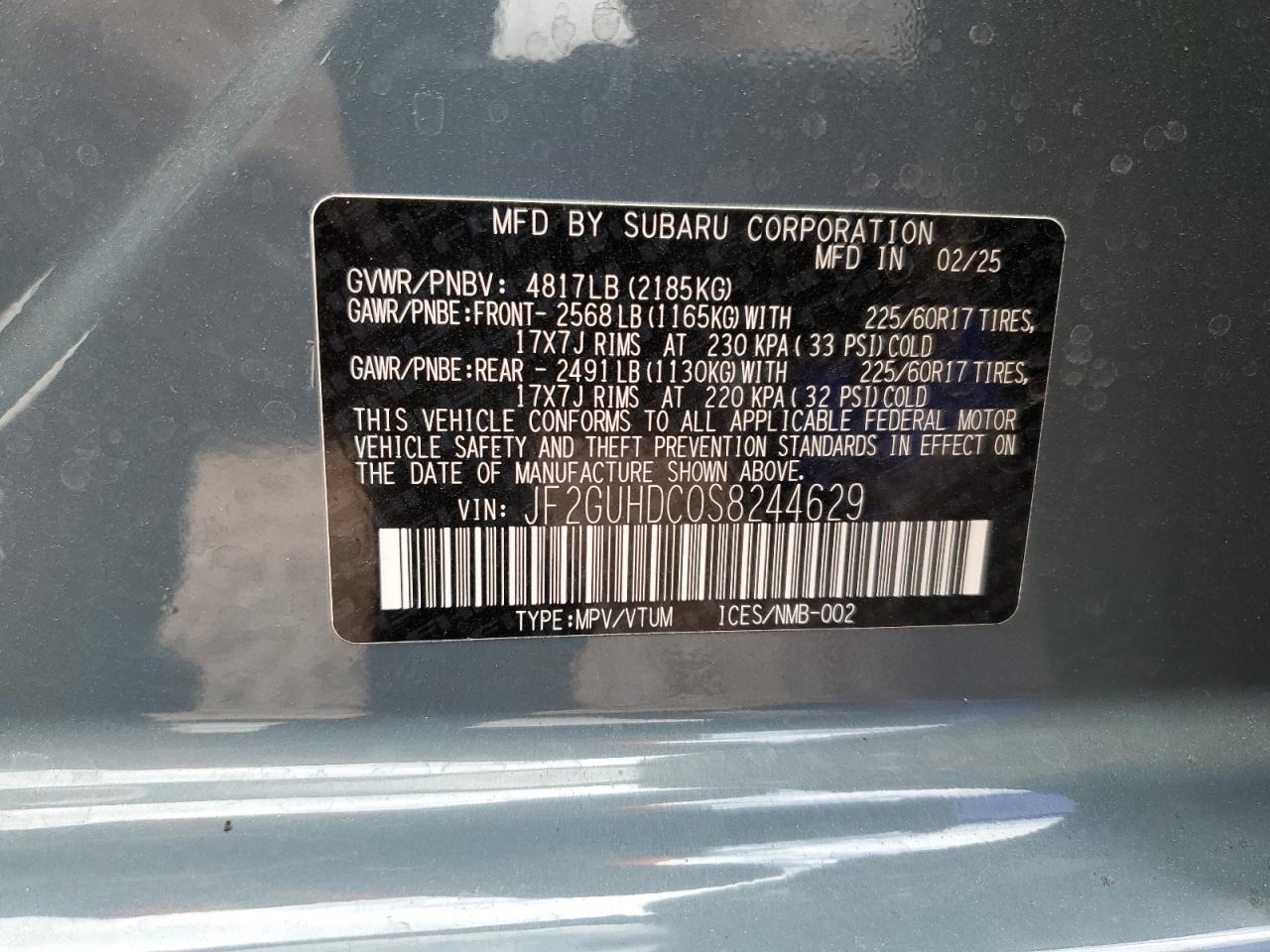 2025 Subaru Crosstrek Premium VIN: JF2GUHDC0S8244629 Lot: 65465935