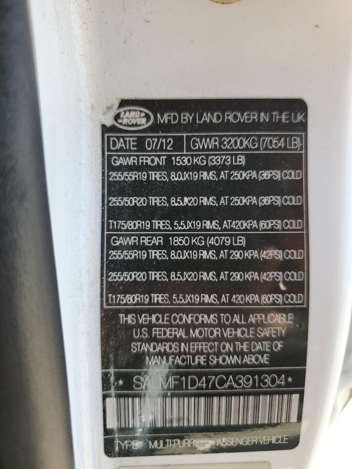 2012 Land Rover Range Rover Hse Luxury VIN: SALMF1D47CA391304 Lot: 64615605