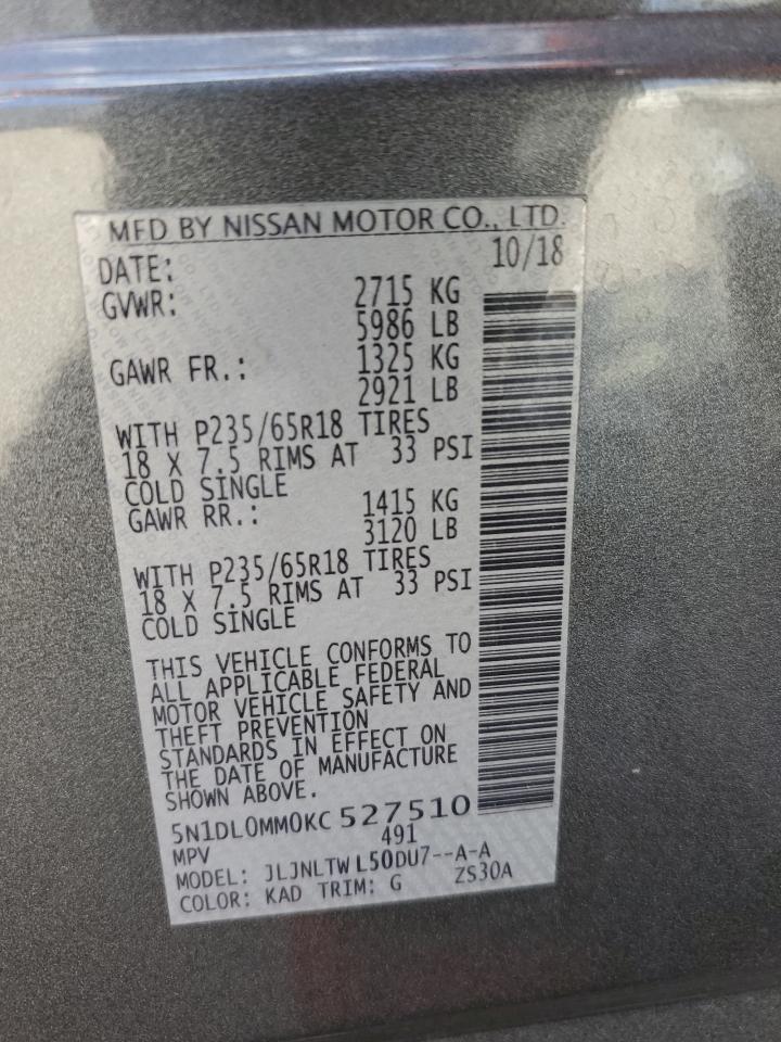 2019 Infiniti Qx60 Luxe VIN: 5N1DL0MM0KC527510 Lot: 63250535