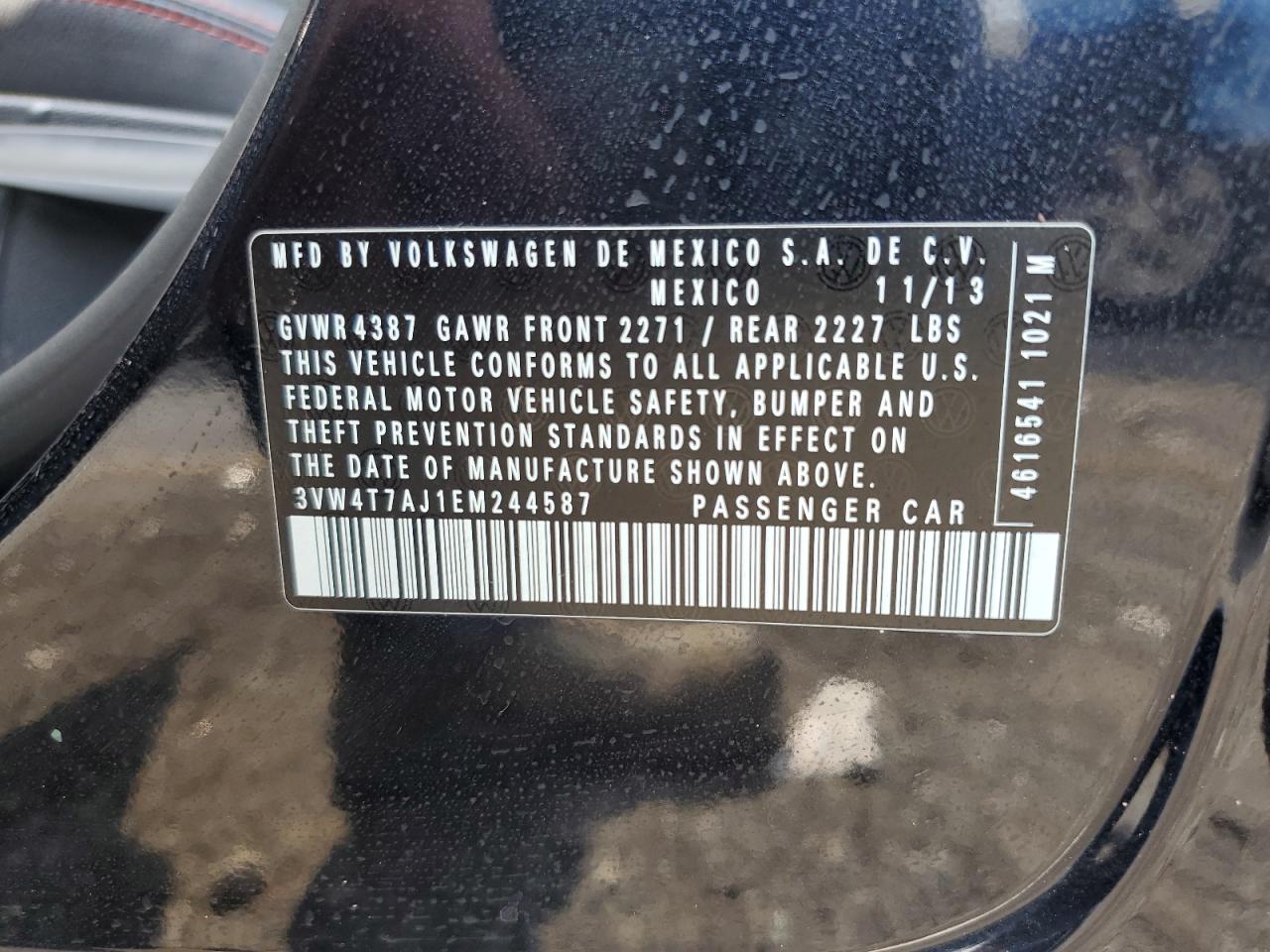 2014 Volkswagen Jetta Gli VIN: 3VW4T7AJ1EM244587 Lot: 65339815