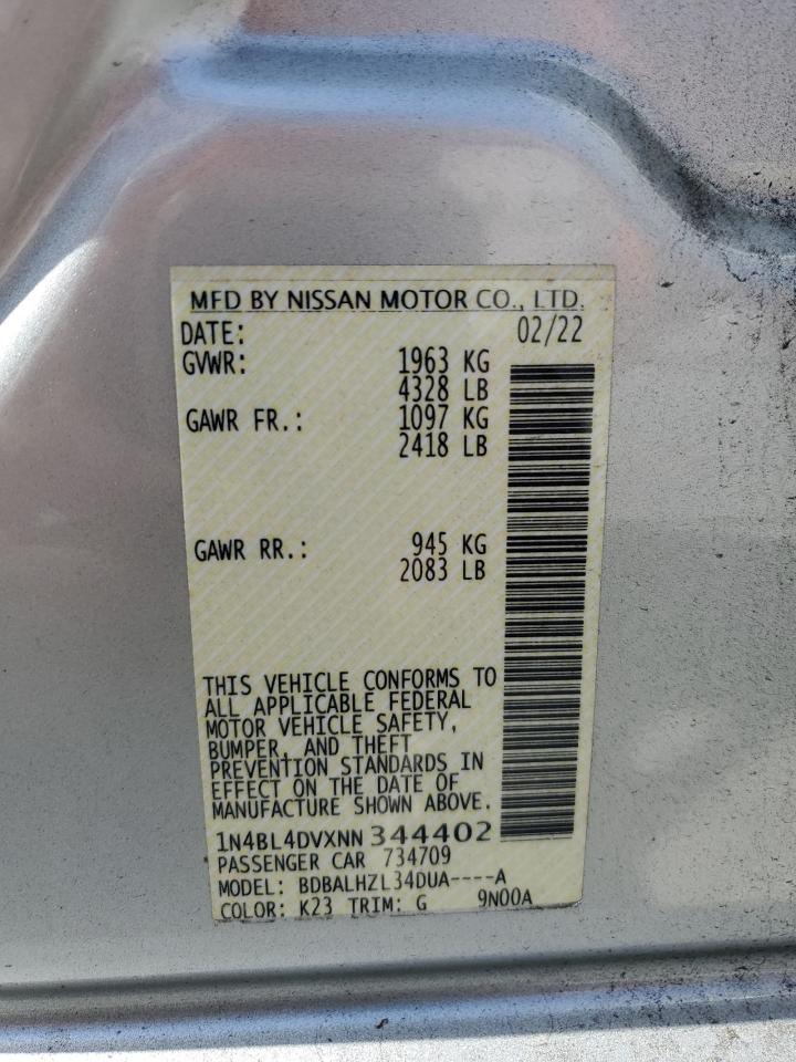 2022 Nissan Altima Sv VIN: 1N4BL4DVXNN344402 Lot: 66395785