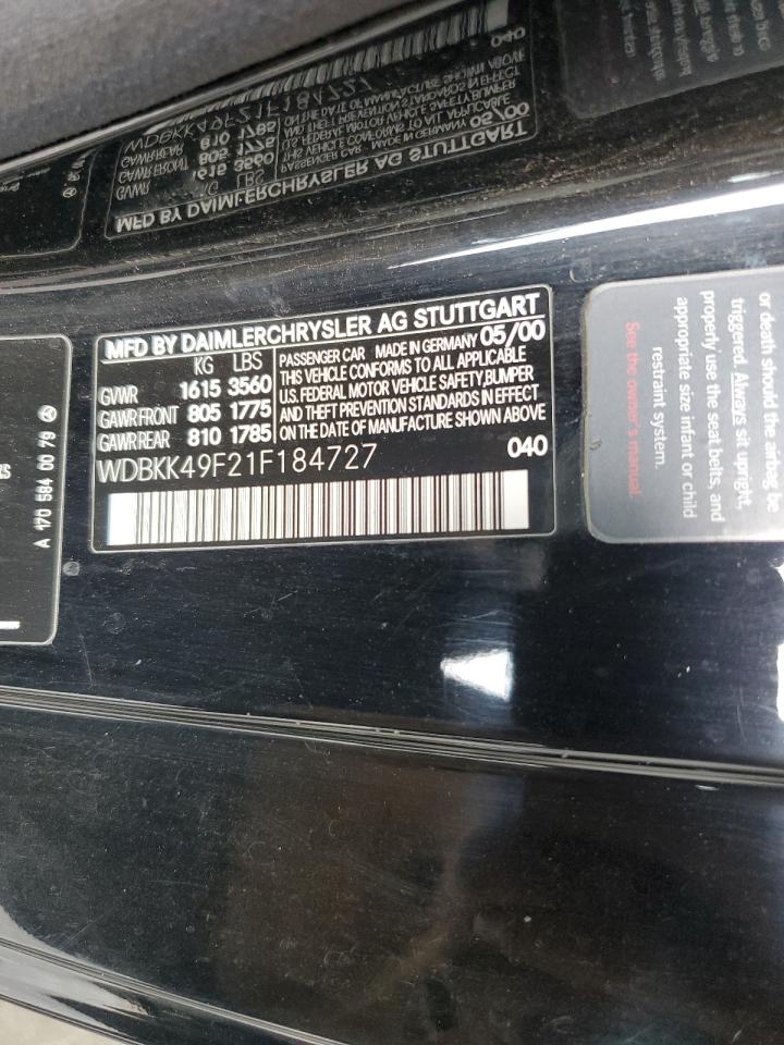2001 Mercedes-Benz Slk 230 Kompressor VIN: WDBKK49F21F184727 Lot: 65192575