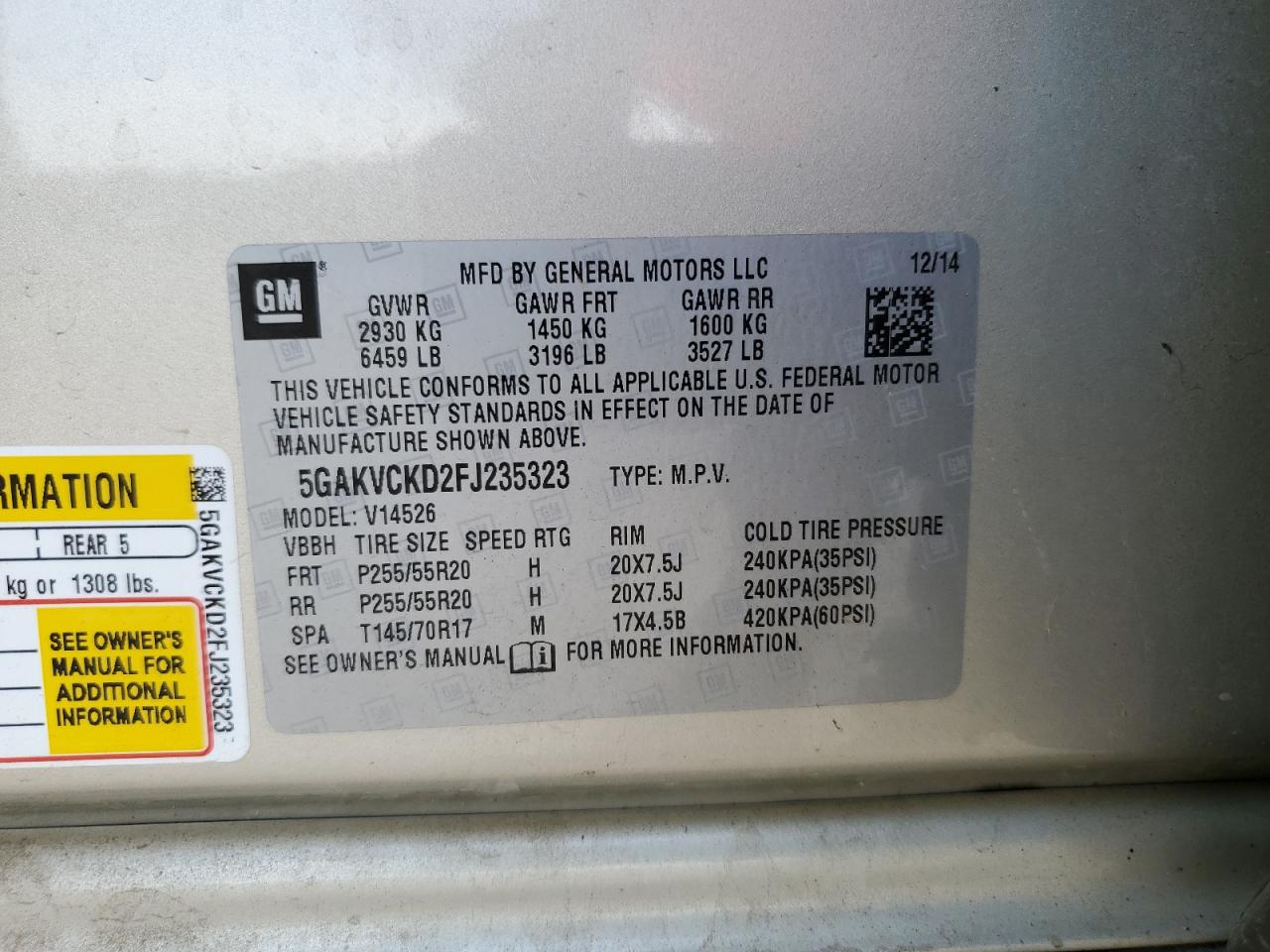 2015 Buick Enclave VIN: 5GAKVCKD2FJ235323 Lot: 66199735