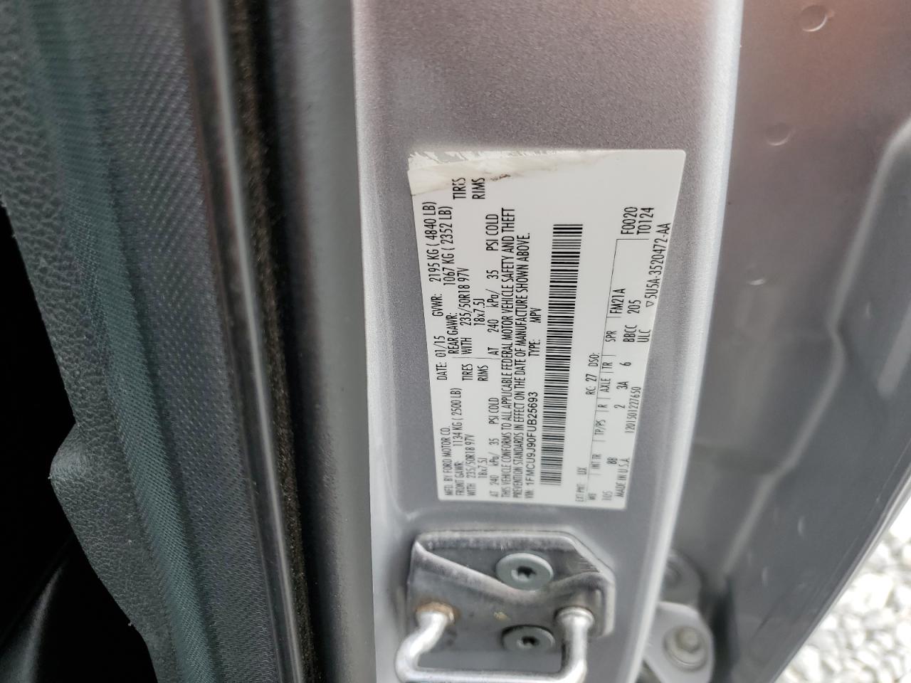 2015 Ford Escape Titanium VIN: 1FMCU9J90FUB25693 Lot: 65373355