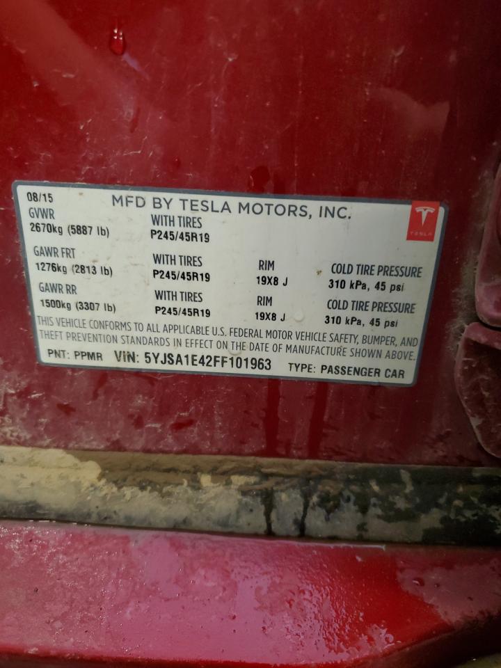 2015 Tesla Model S VIN: 5YJSA1E42FF101963 Lot: 63283485