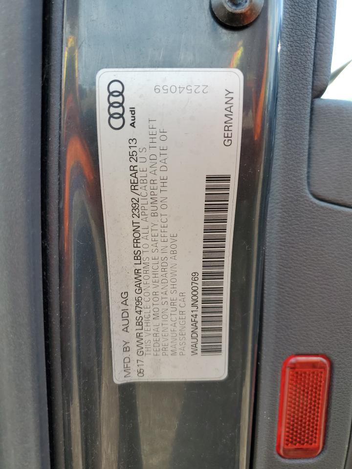 2018 Audi A4 Premium VIN: WAUDNAF41JN000769 Lot: 64181815
