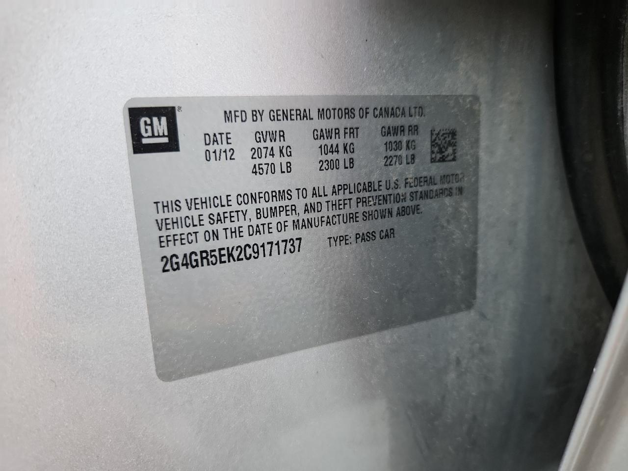 2012 Buick Regal VIN: 2G4GR5EK2C9171737 Lot: 65244925
