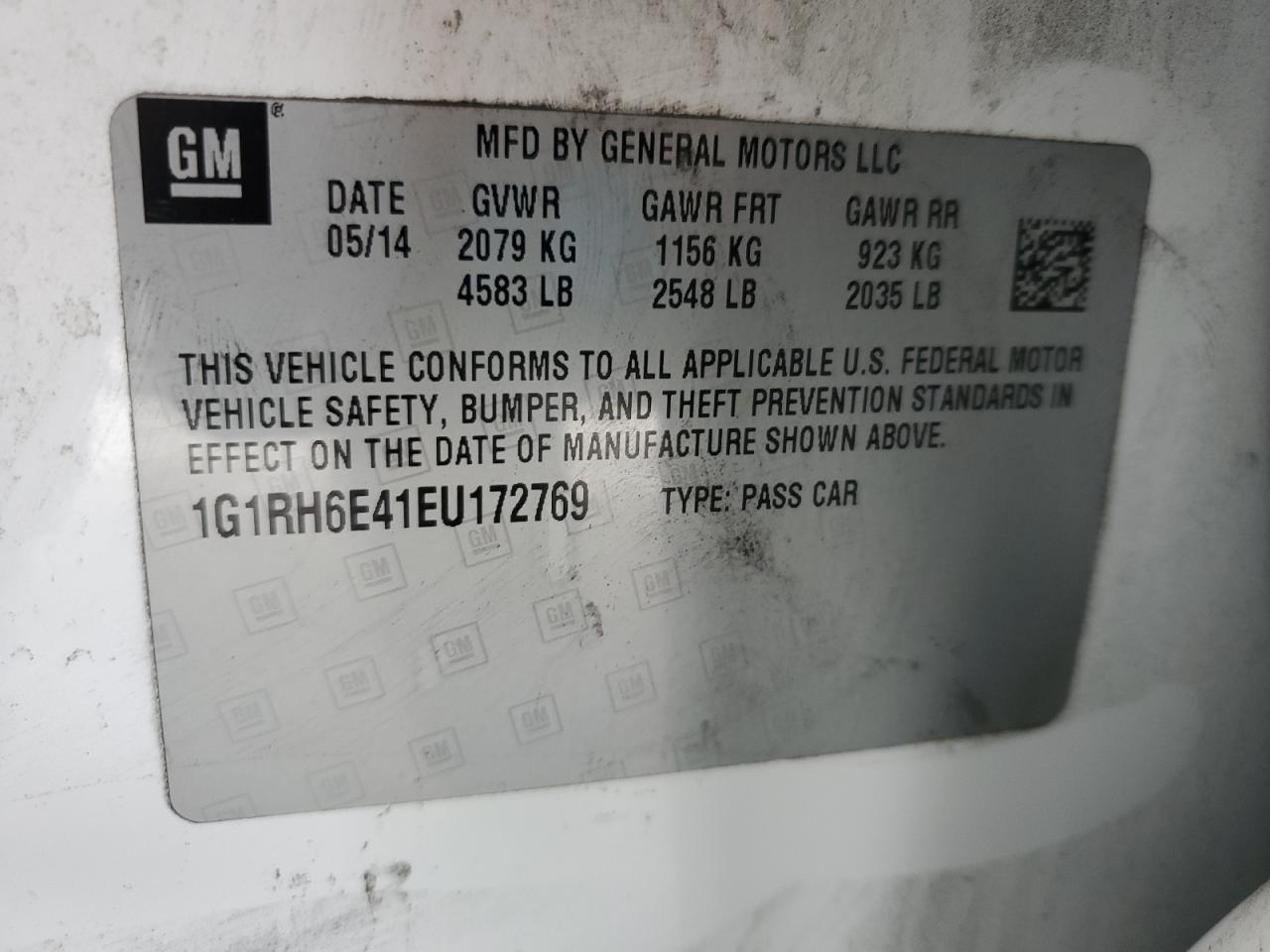 2014 Chevrolet Volt VIN: 1G1RH6E41EU172769 Lot: 63820985