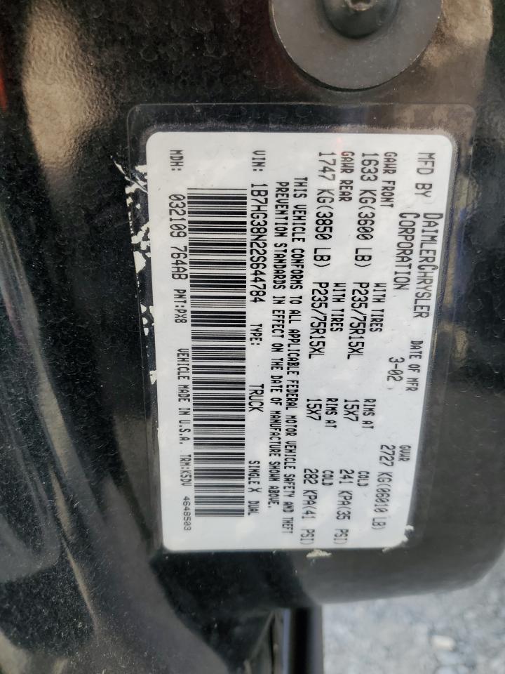 2002 Dodge Dakota Quad Sport VIN: 1B7HG38N22S644784 Lot: 64881065