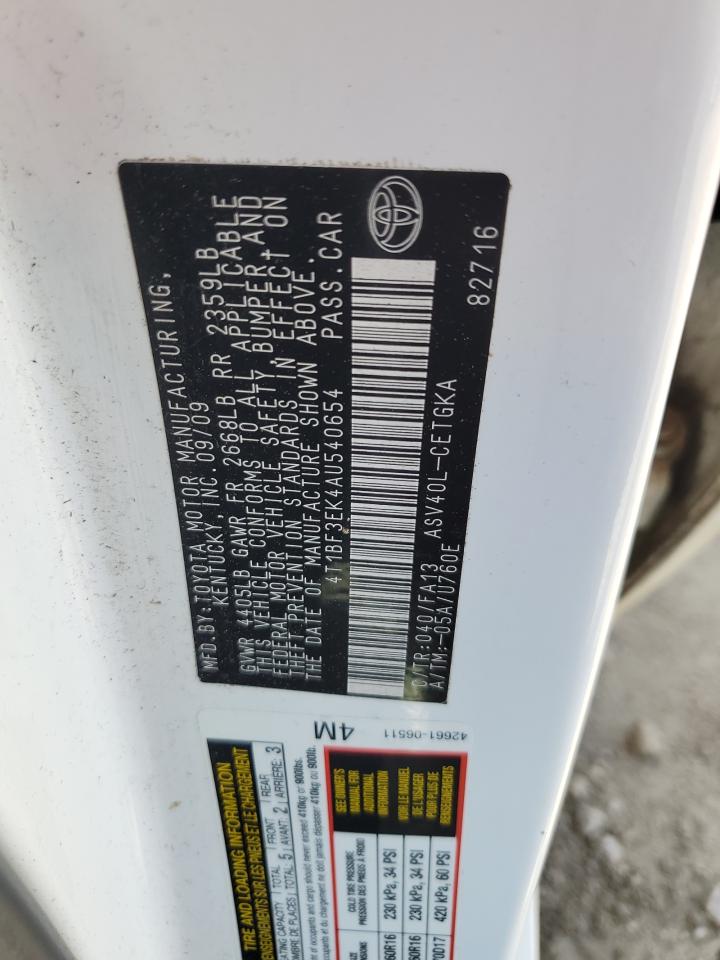 2010 Toyota Camry Base VIN: 4T1BF3EK4AU540654 Lot: 63679005